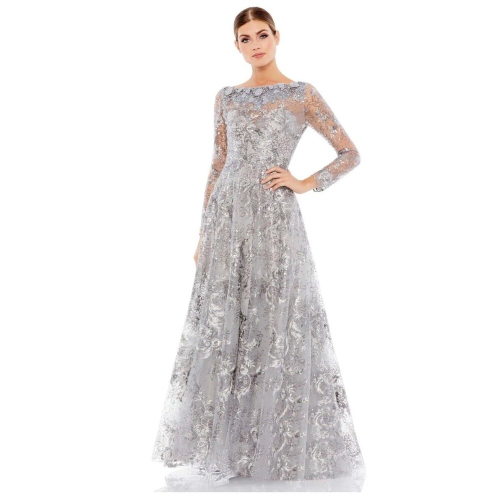 Mac Duggal Floral Ball Gown Dress Size 16 Embellished‎ Sequin Embroidered 67498
